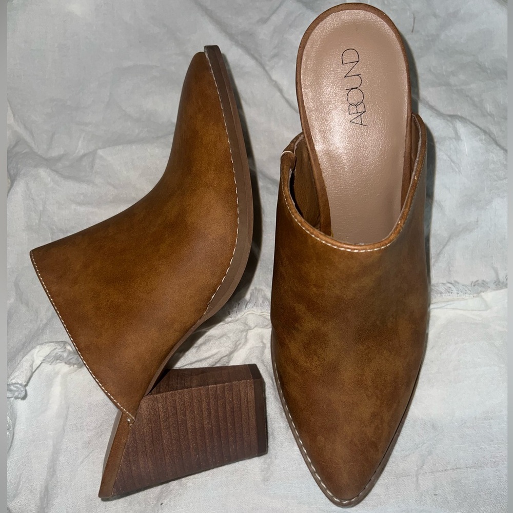 ABOUND Maya Block Heel Mule Sandals in Medium Brown Vegan Leather